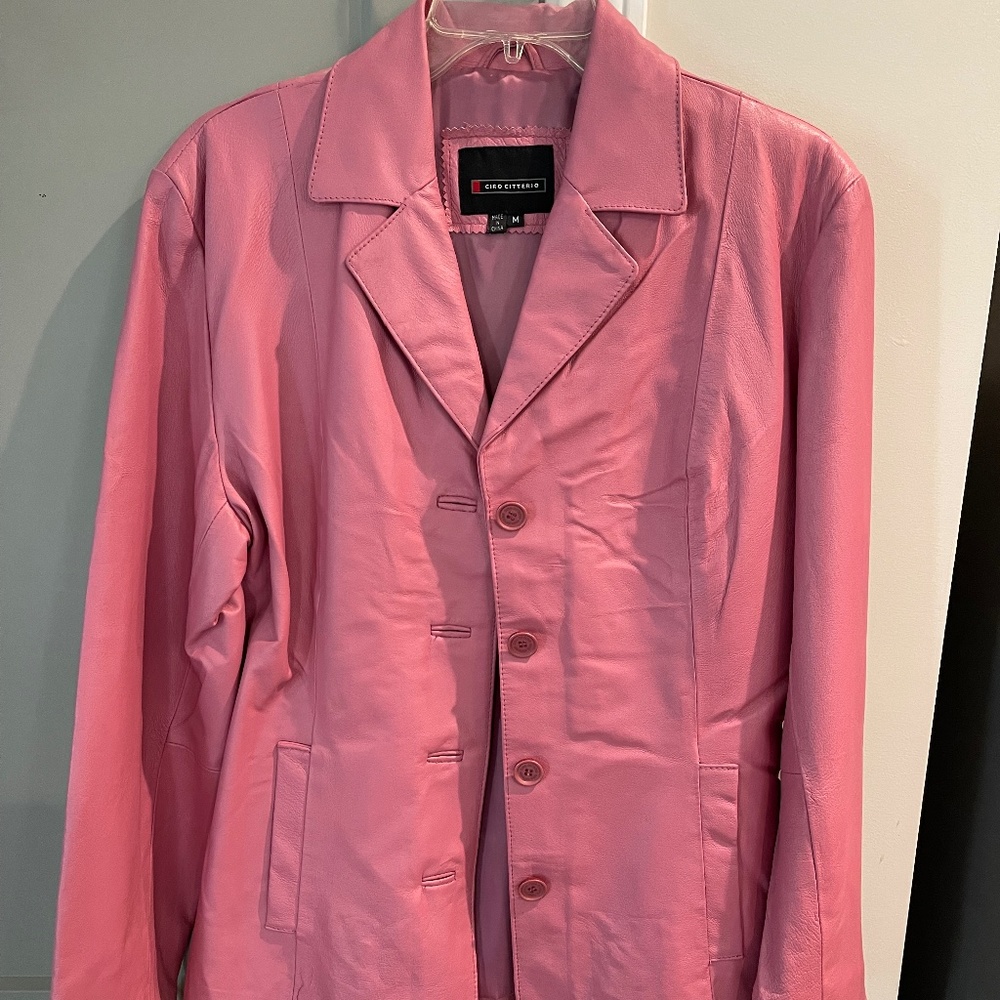 Women’s Barbie pink real leather jacket